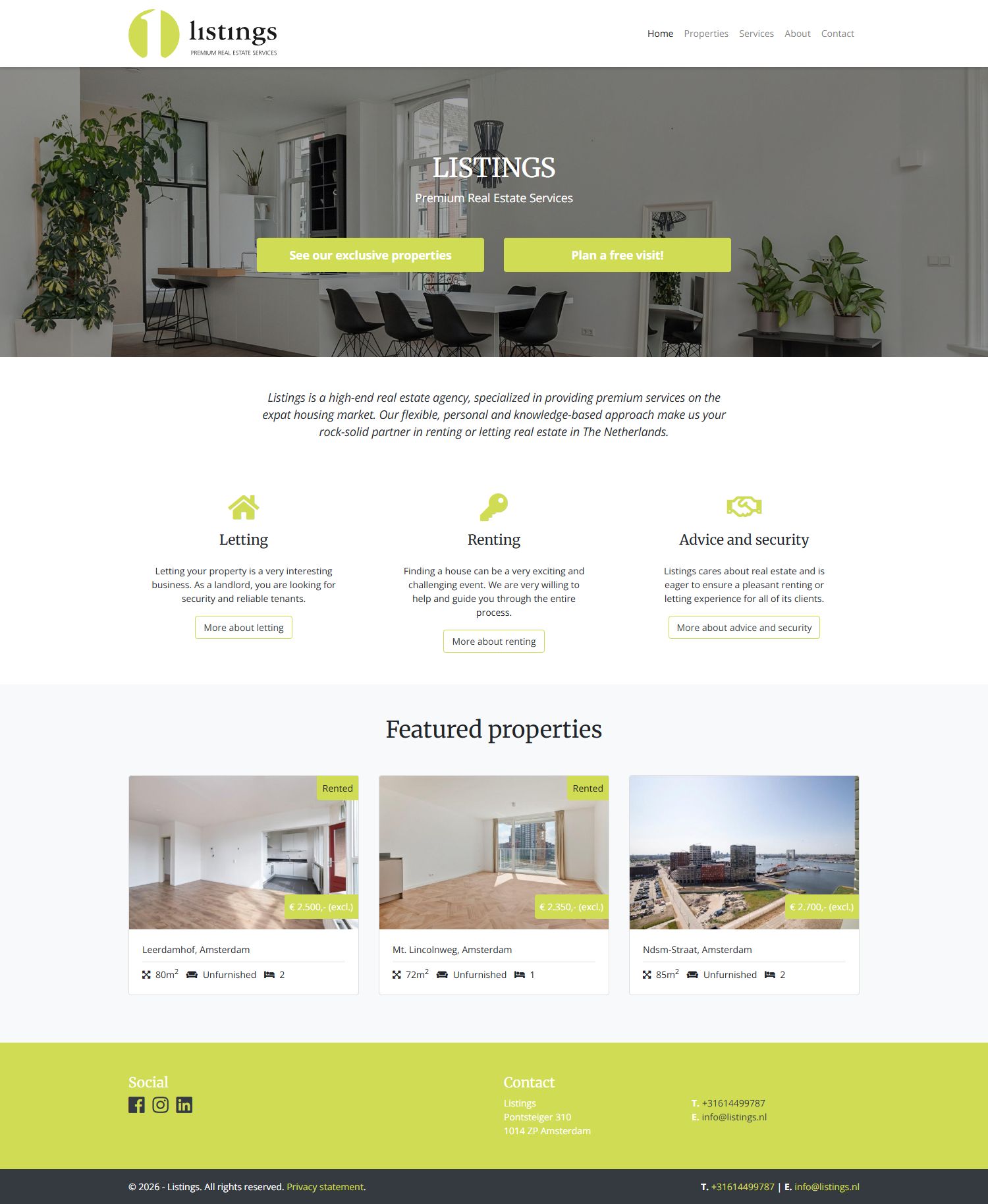 Capture d'écran du site web de www.listings.nl