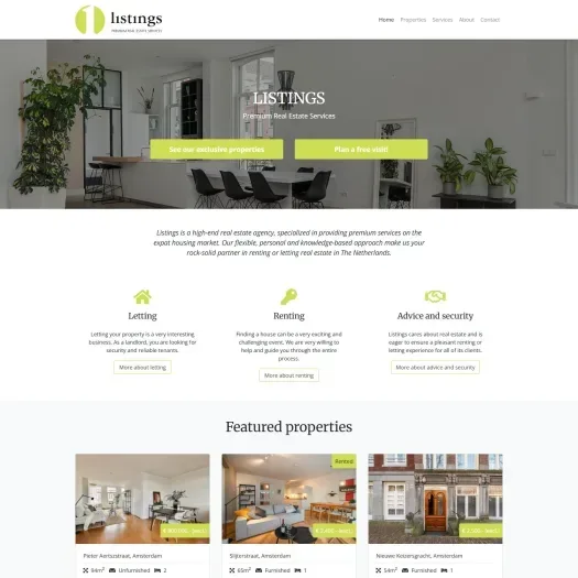Screenshot van de website van www.listings.nl