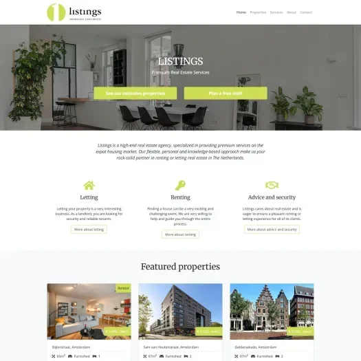 Screenshot of the website of www.listings.nl