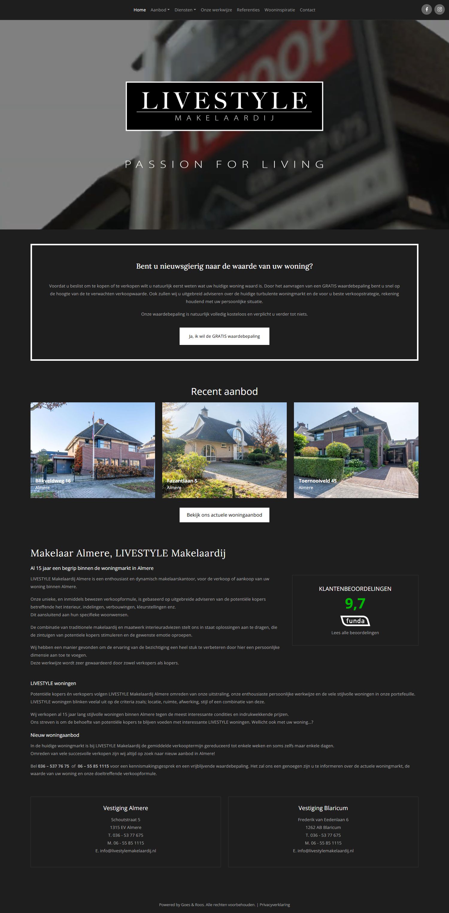 Screenshot of the website of www.livestylemakelaardij.nl