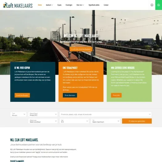 Screenshot van de website van www.loftmakelaars.nl