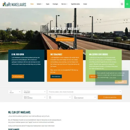 Screenshot van de website van www.loftmakelaars.nl