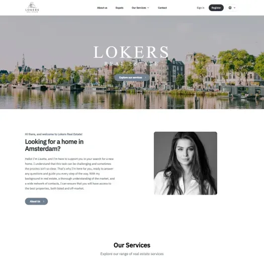 Screenshot van de website van lokersrealestate.nl