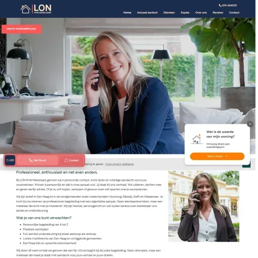 Screenshot van de website van www.lonmakelaars.nl