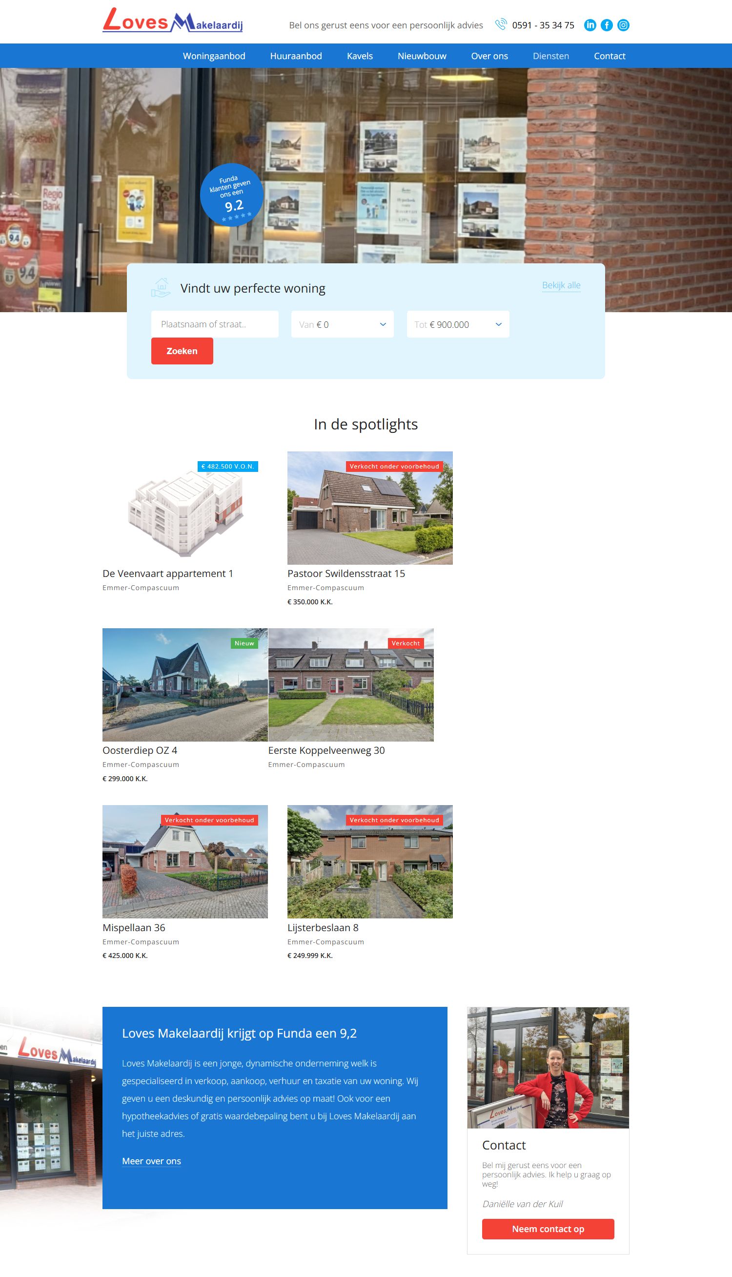 Screenshot der Website von www.lovesmakelaardij.nl