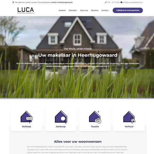 Screenshot van de website van www.lucamakelaardij.nl