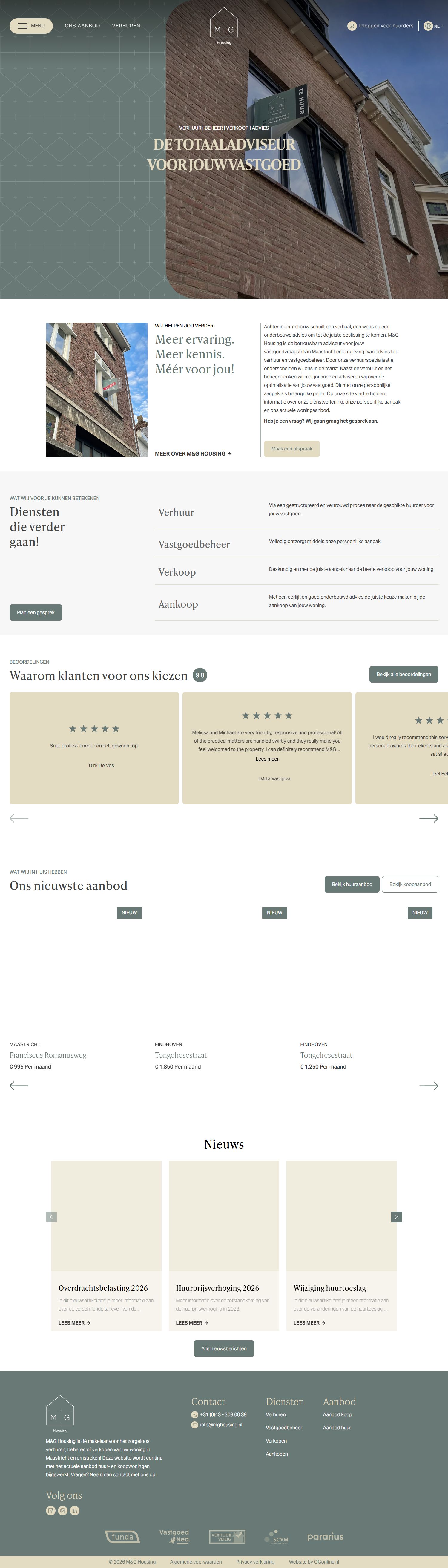 Screenshot der Website von www.mghousing.nl