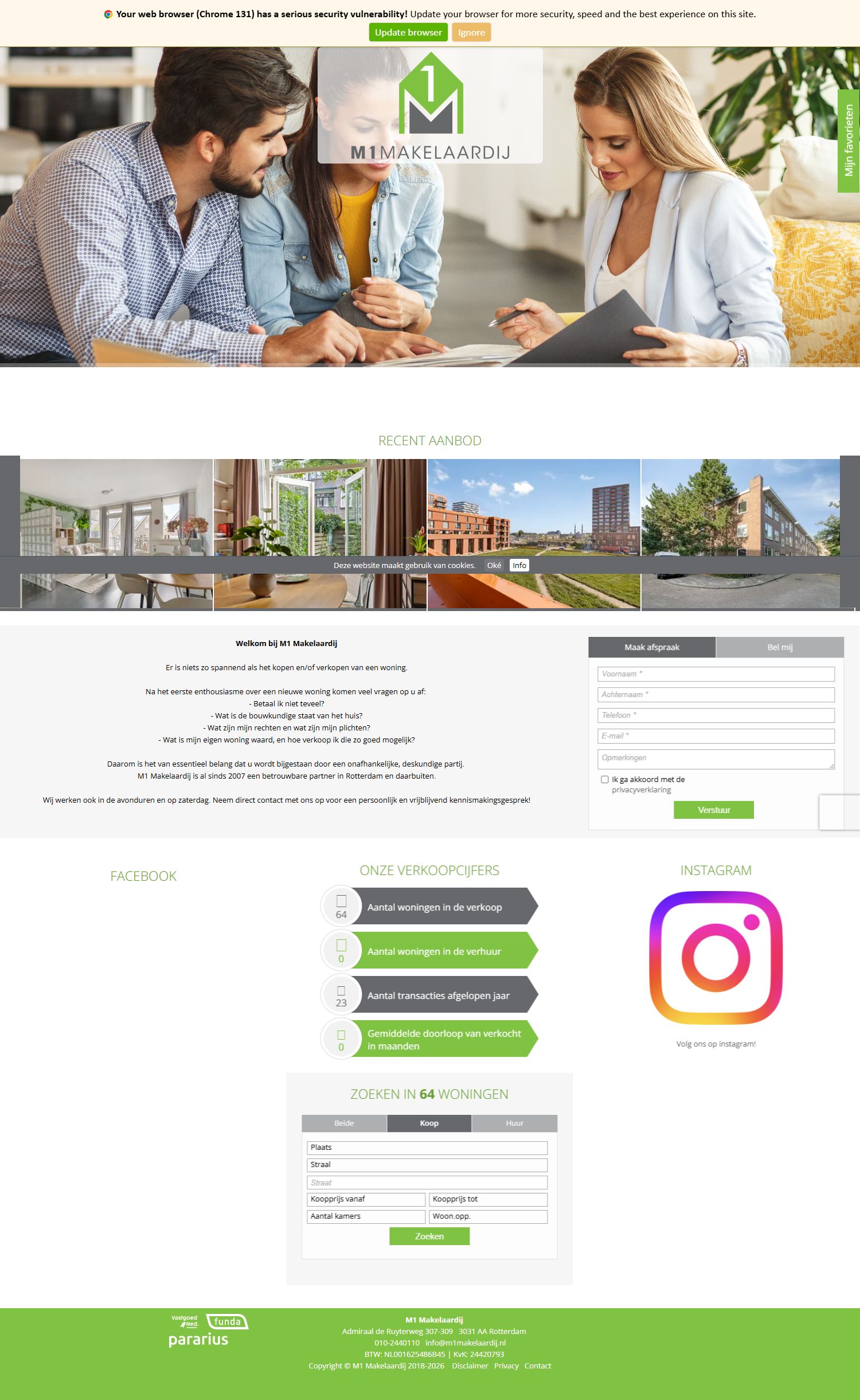 Screenshot der Website von www.m1makelaardij.nl