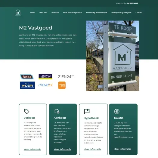 Screenshot van de website van www.m2vastgoed.nl