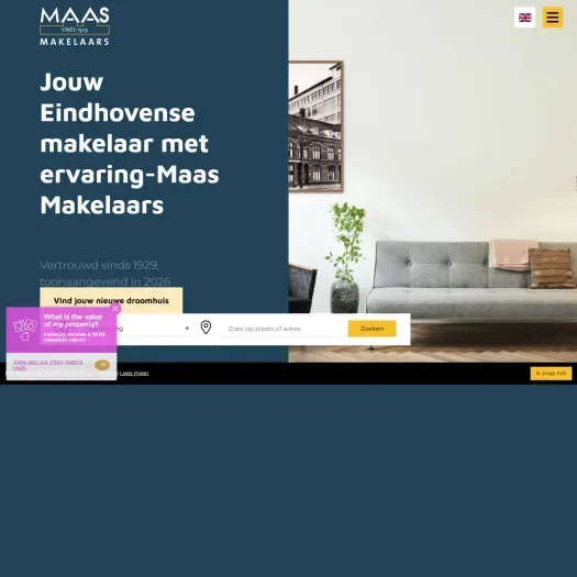 Screenshot of the website of www.maasmakelaars.nl