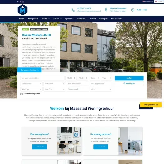 Screenshot van de website van www.maasstadwoningverhuur.nl