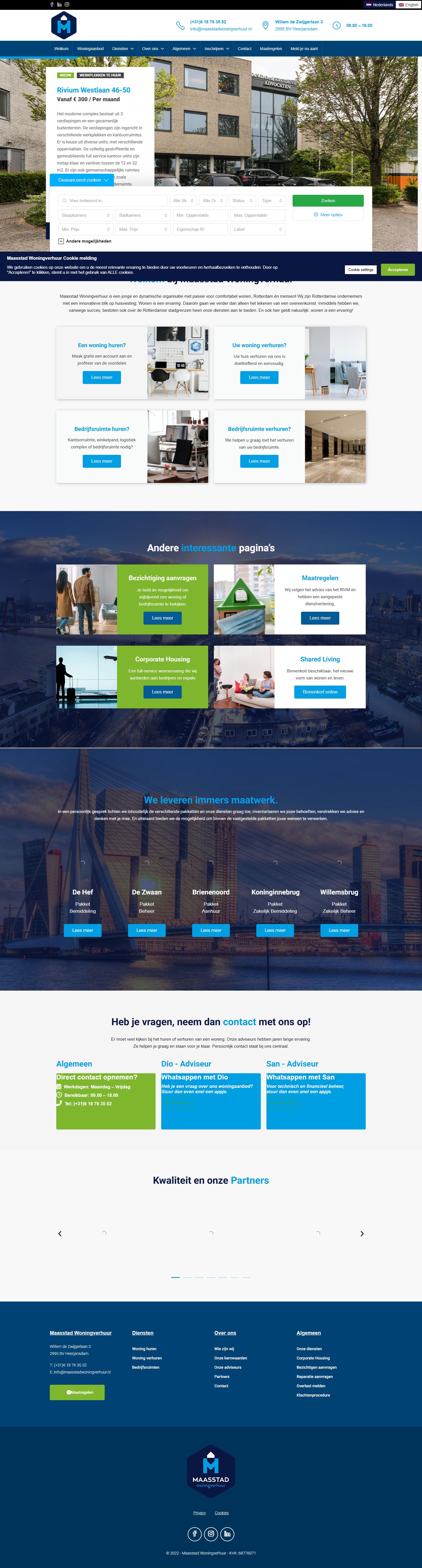 Screenshot of the website of www.maasstadwoningverhuur.nl