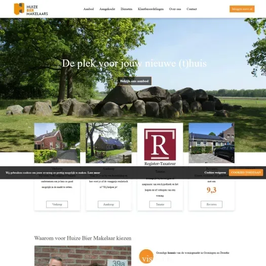 Screenshot van de website van huizebiermakelaars.nl