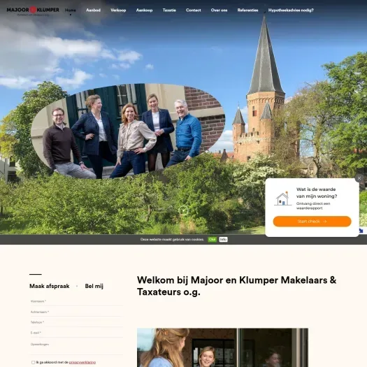 Screenshot van de website van www.majoorenklumpermakelaars.nl