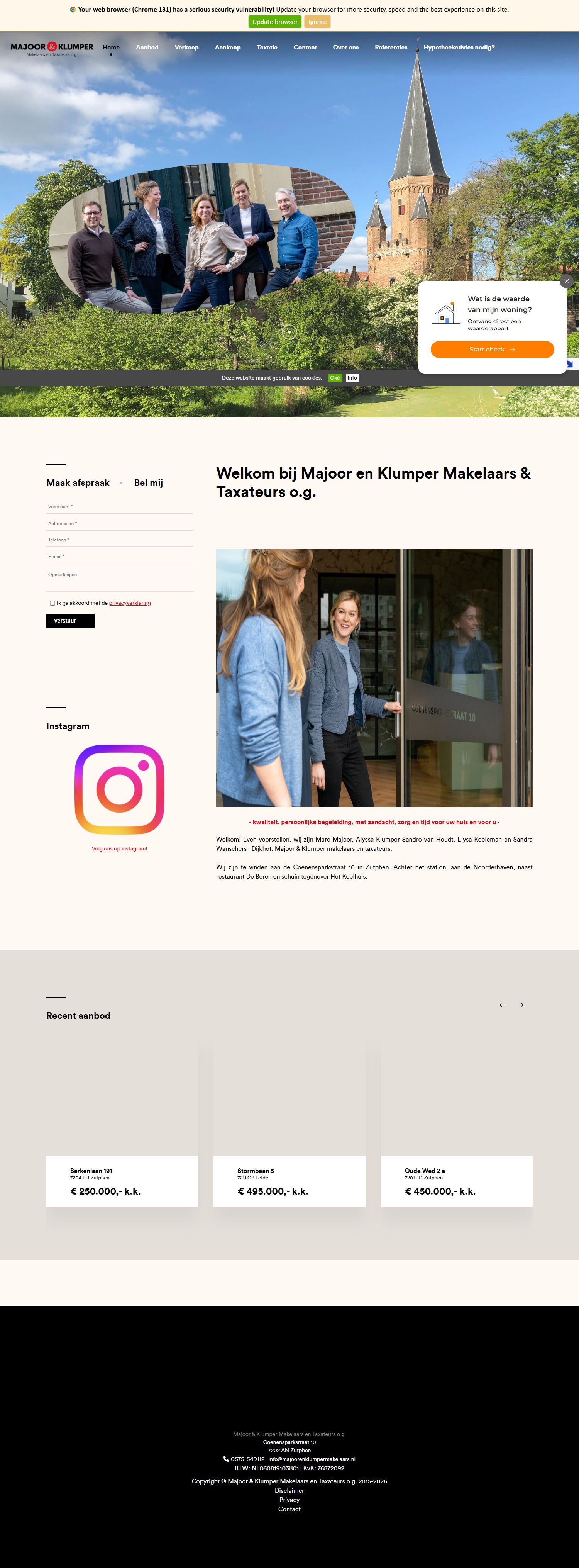 Screenshot der Website von www.majoorenklumpermakelaars.nl