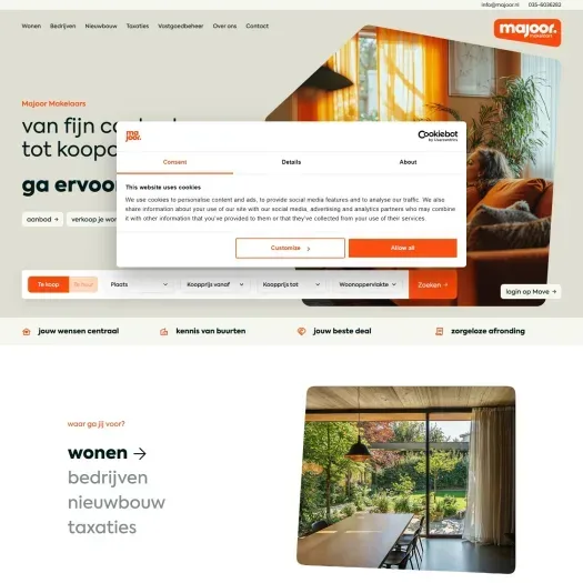 Screenshot van de website van majoor.nl