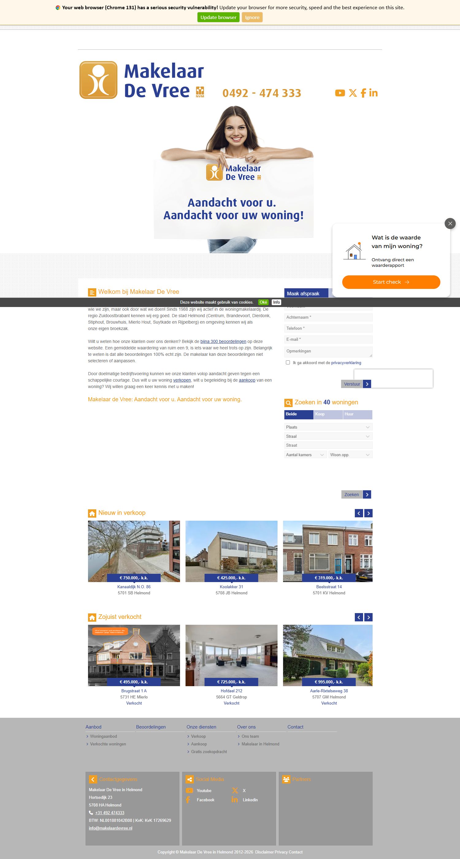 Screenshot der Website von www.makelaardevree.nl