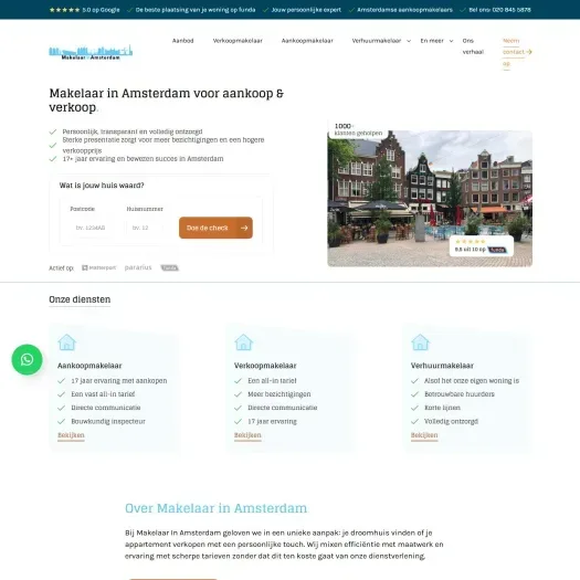 Screenshot of the website of www.makelaarinamsterdam.nl