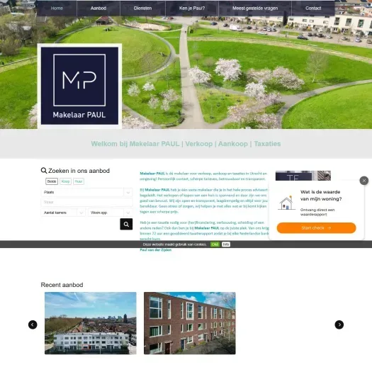 Screenshot van de website van www.makelaarpaul.nl