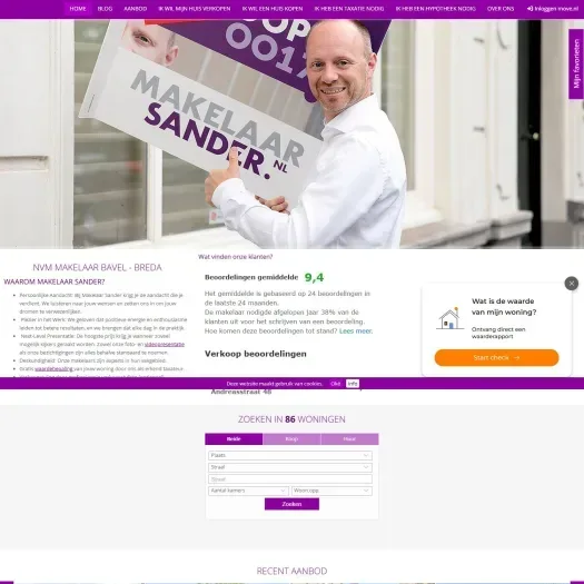 Screenshot van de website van www.makelaarsander.nl