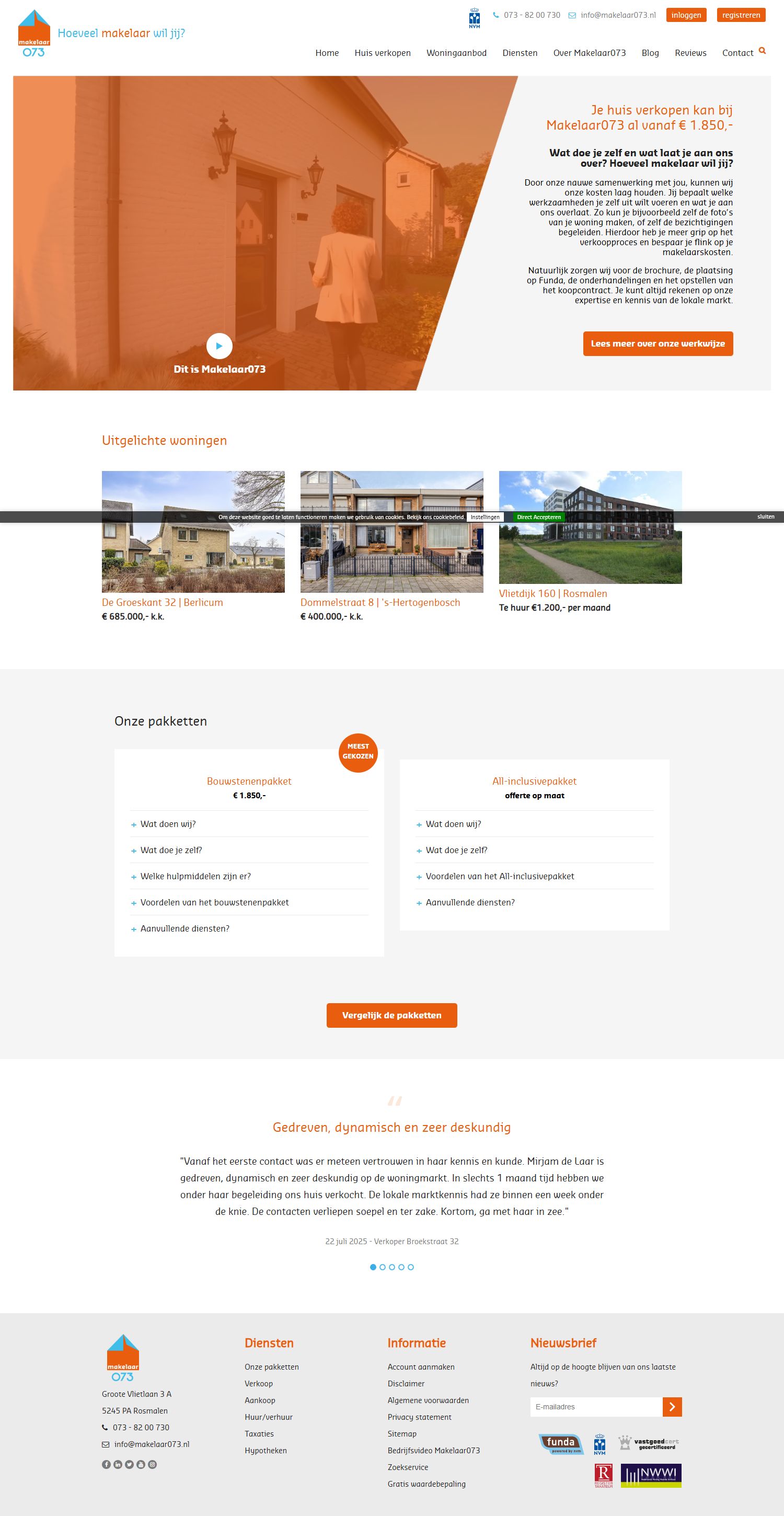 Screenshot van de website van www.makelaar073.nl