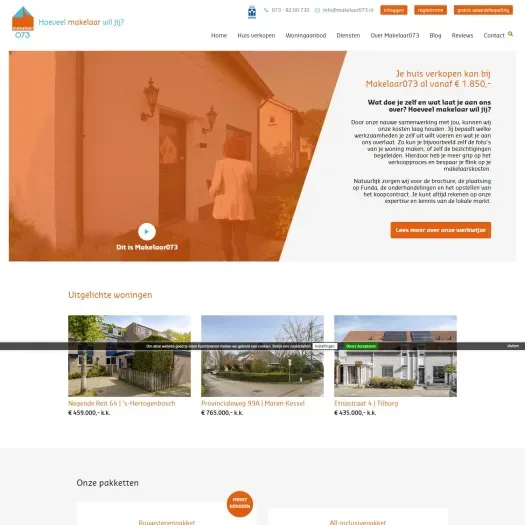 Screenshot van de website van www.makelaar073.nl