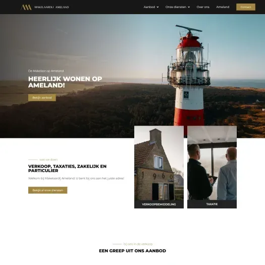 Screenshot of the website of www.makelaardijameland.nl