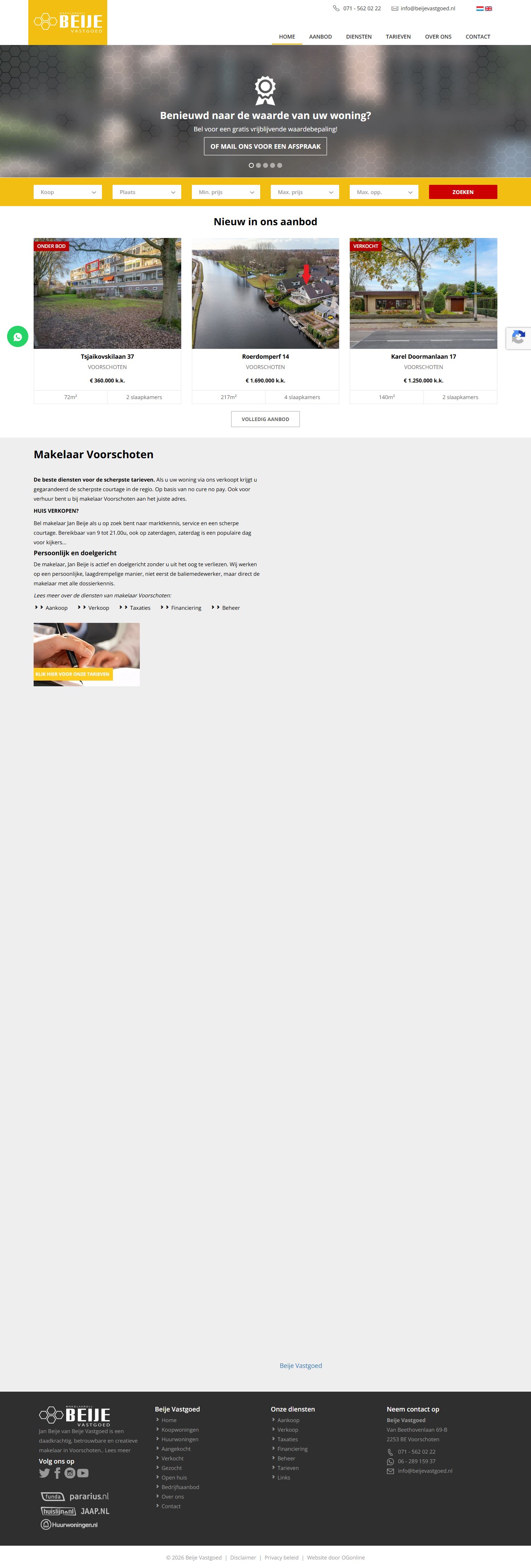 Screenshot of the website of www.beijevastgoed.nl