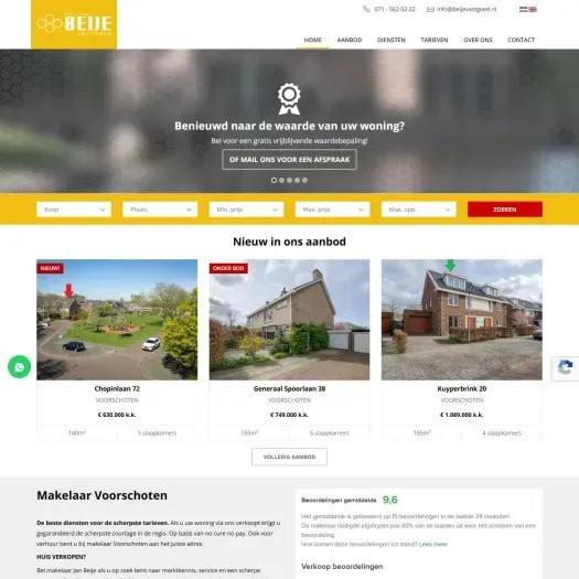 Screenshot van de website van www.beijevastgoed.nl