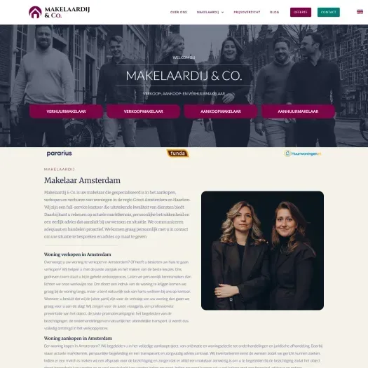 Screenshot of the website of makelaardijco.nl