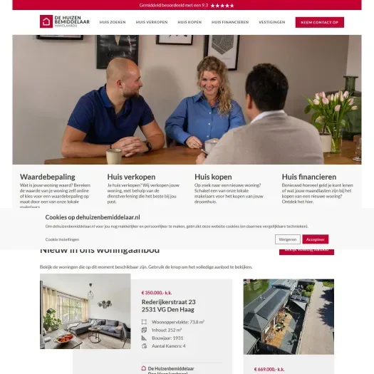 Screenshot van de website van www.dehuizenbemiddelaar.nl