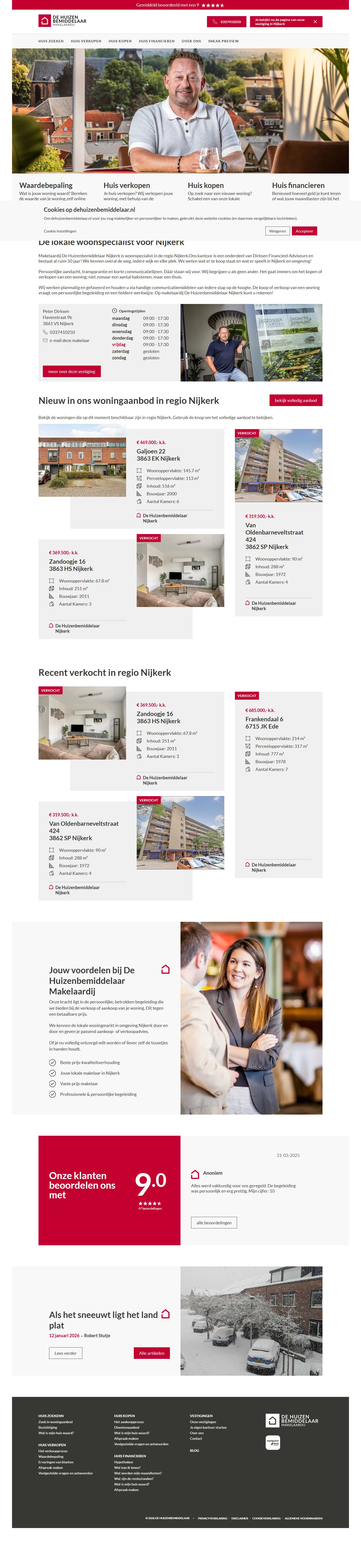 Screenshot der Website von www.dehuizenbemiddelaar.nl
