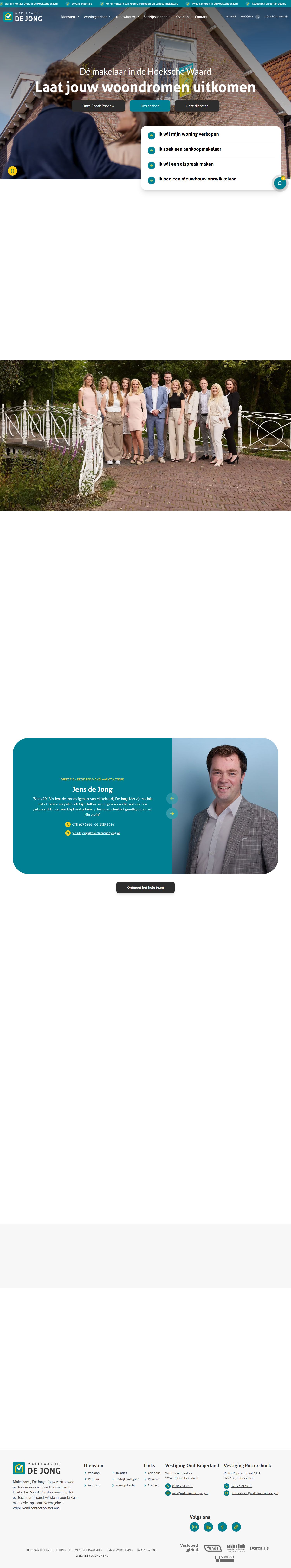 Screenshot van de website van www.makelaardijdejong.nl