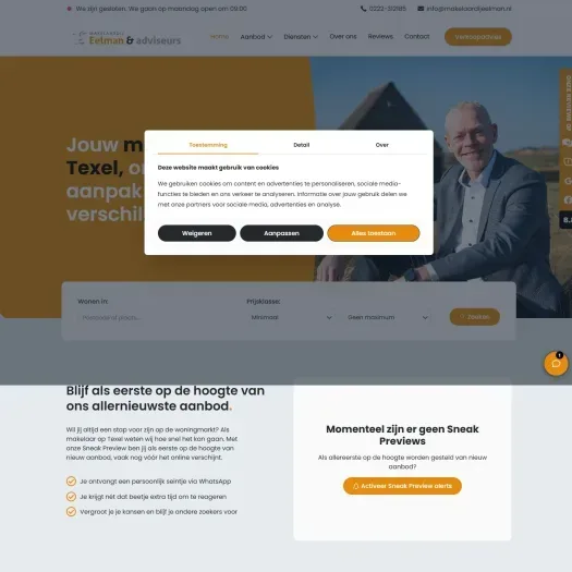 Screenshot van de website van www.makelaardijeelman.nl