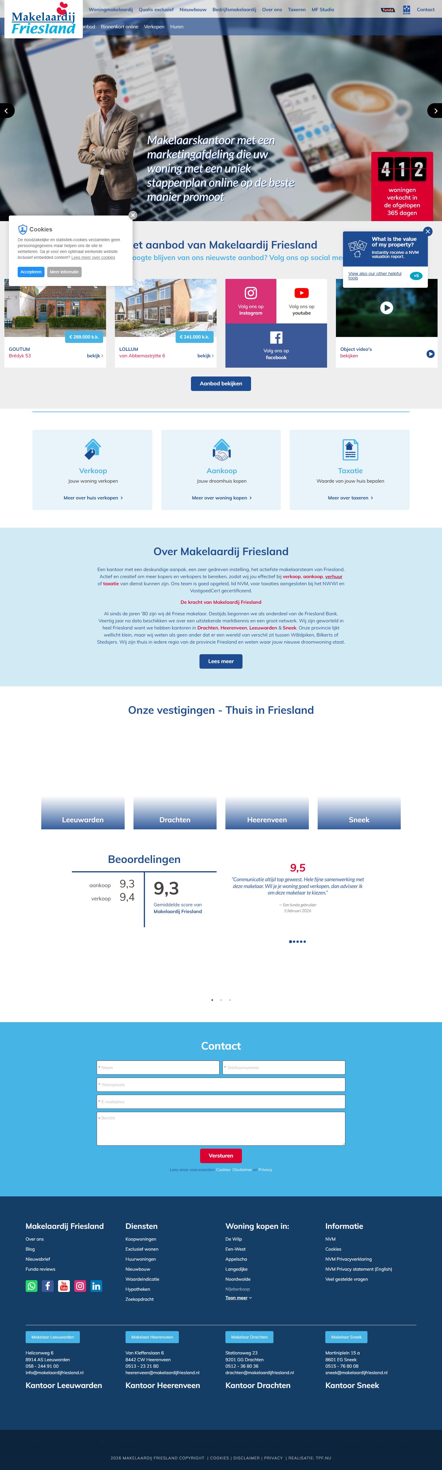 Screenshot of the website of www.makelaardijfriesland.nl