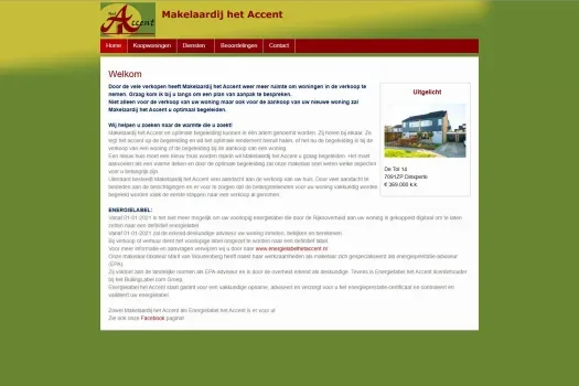 Screenshot van de website van www.makelaardijhetaccent.nl