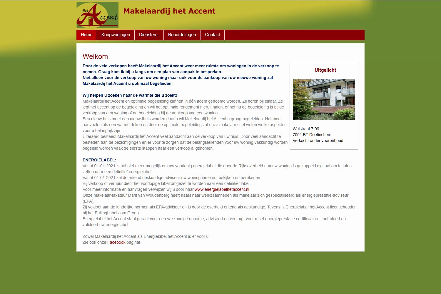 Screenshot of the website of www.makelaardijhetaccent.nl