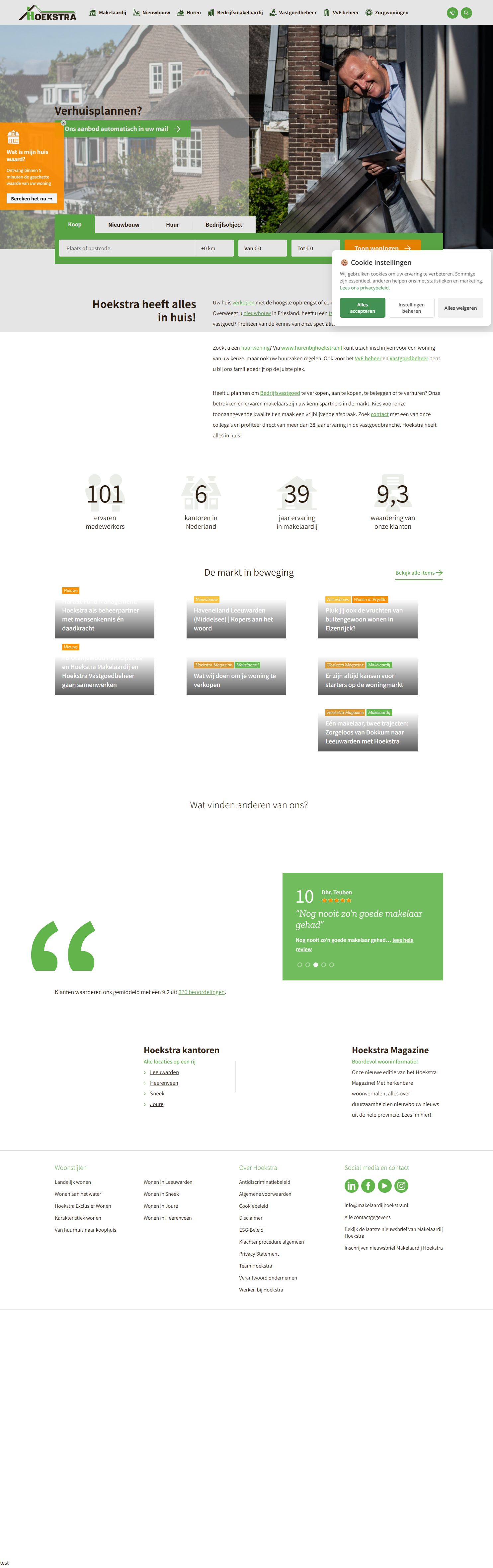 Screenshot of the website of www.makelaardijhoekstra.nl