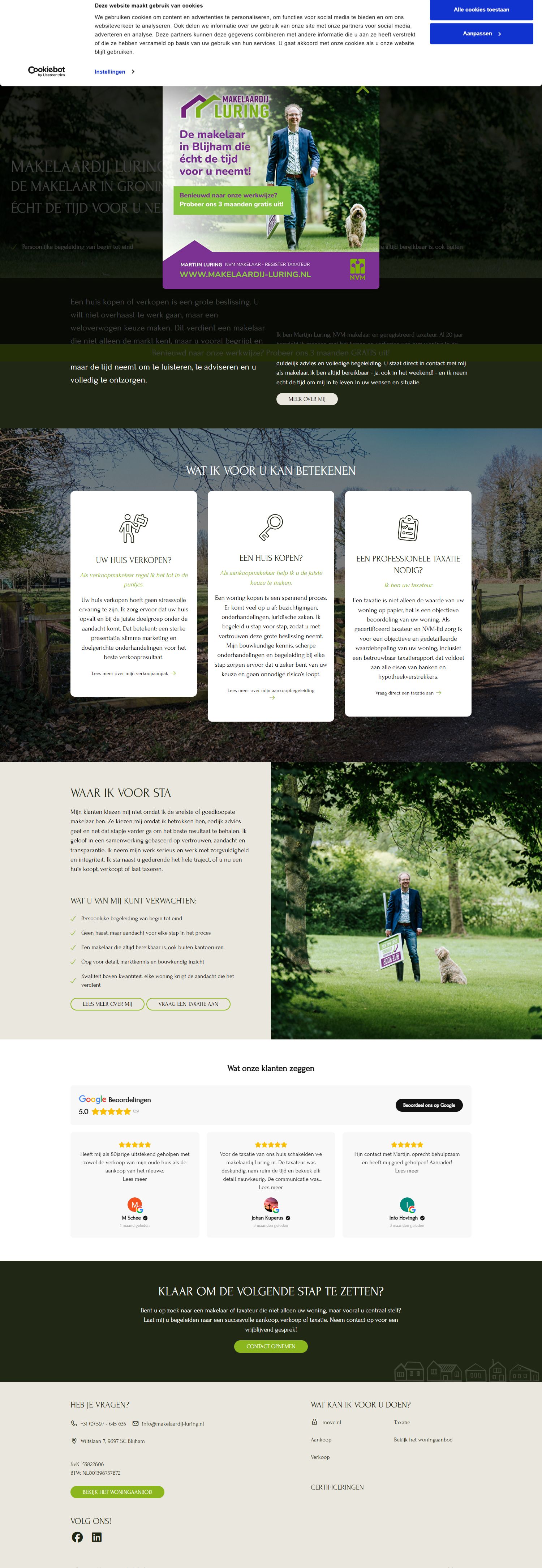 Screenshot van de website van www.makelaardij-luring.nl