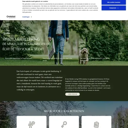 Screenshot van de website van www.makelaardij-luring.nl