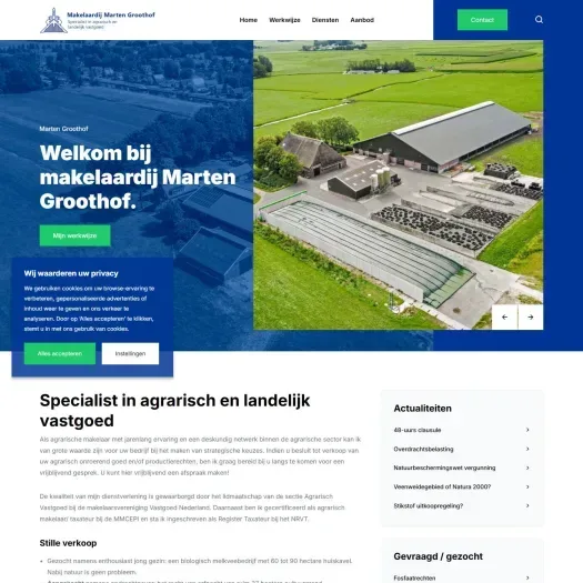 Screenshot van de website van www.martengroothof.nl