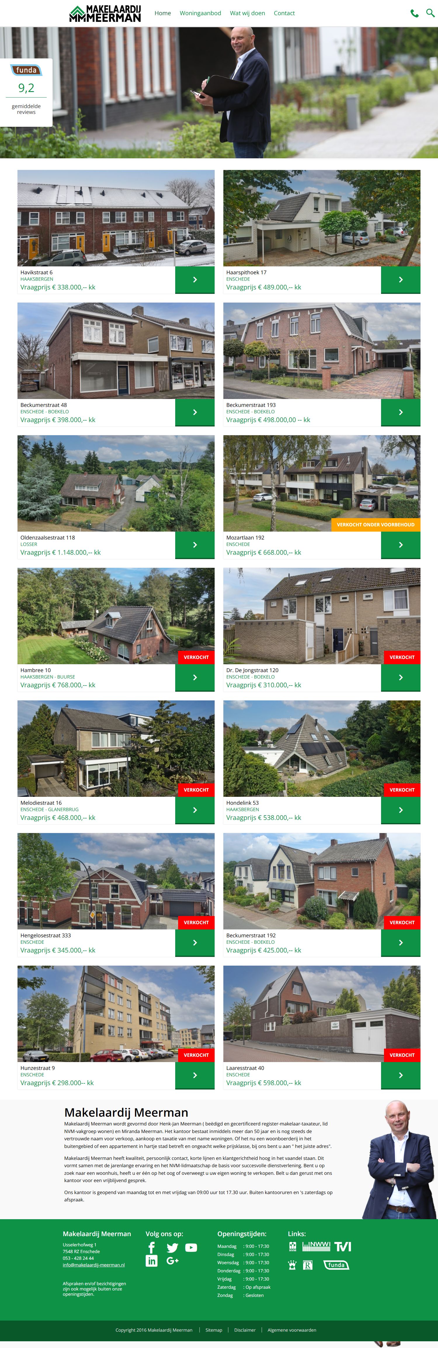 Screenshot of the website of www.makelaardij-meerman.nl