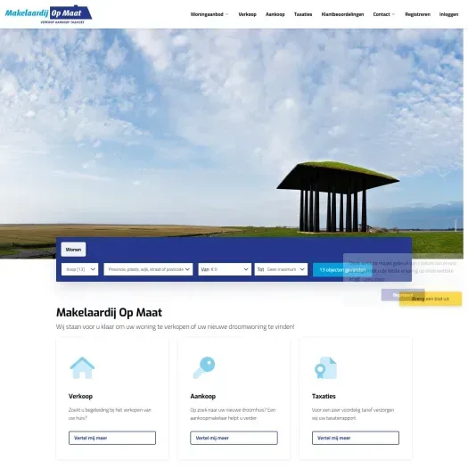 Screenshot van de website van www.makelaardijopmaat.nl
