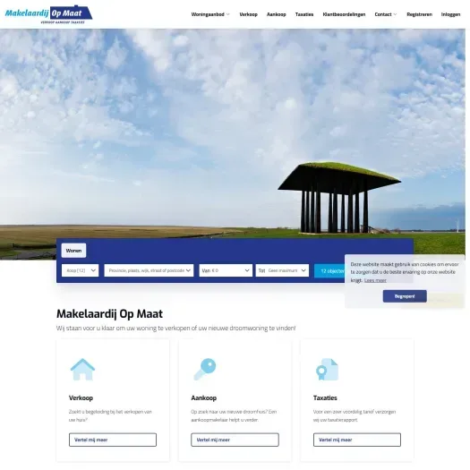 Screenshot of the website of www.makelaardijopmaat.nl