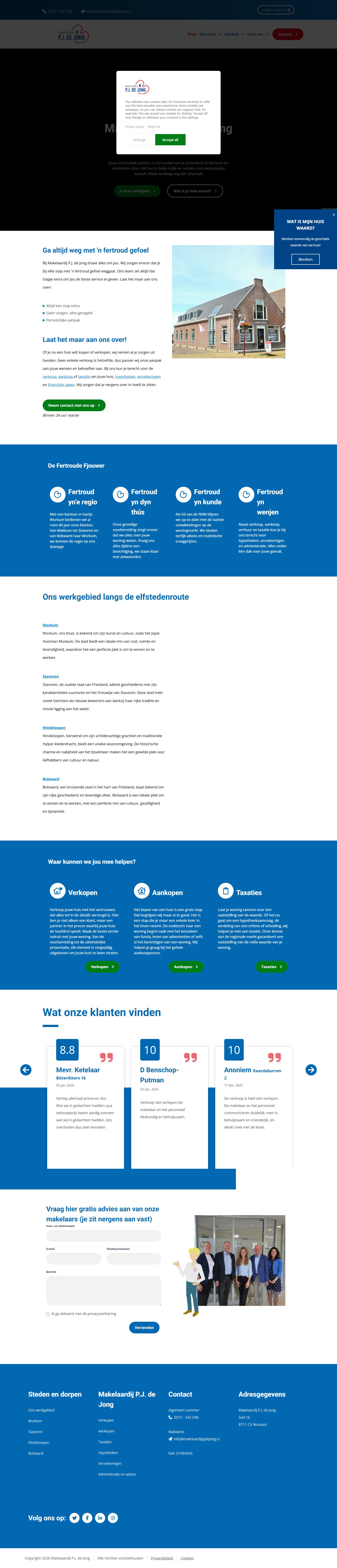 Screenshot of the website of www.makelaardijpjdejong.nl