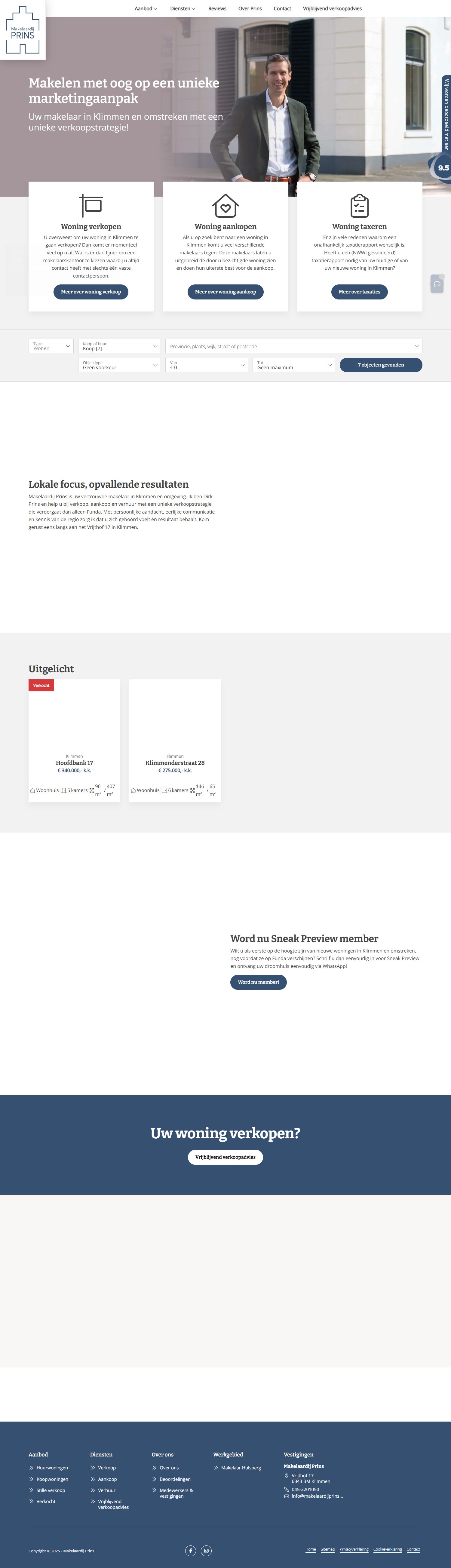 Screenshot van de website van www.makelaardijprins.nl