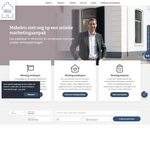 Screenshot van de website van www.makelaardijprins.nl