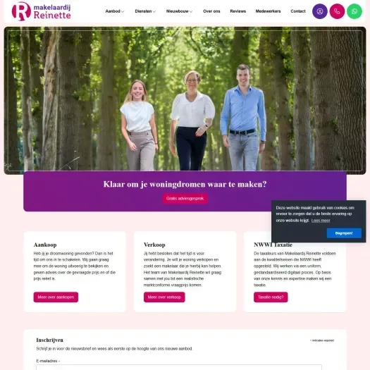 Screenshot van de website van www.makelaardijreinette.nl