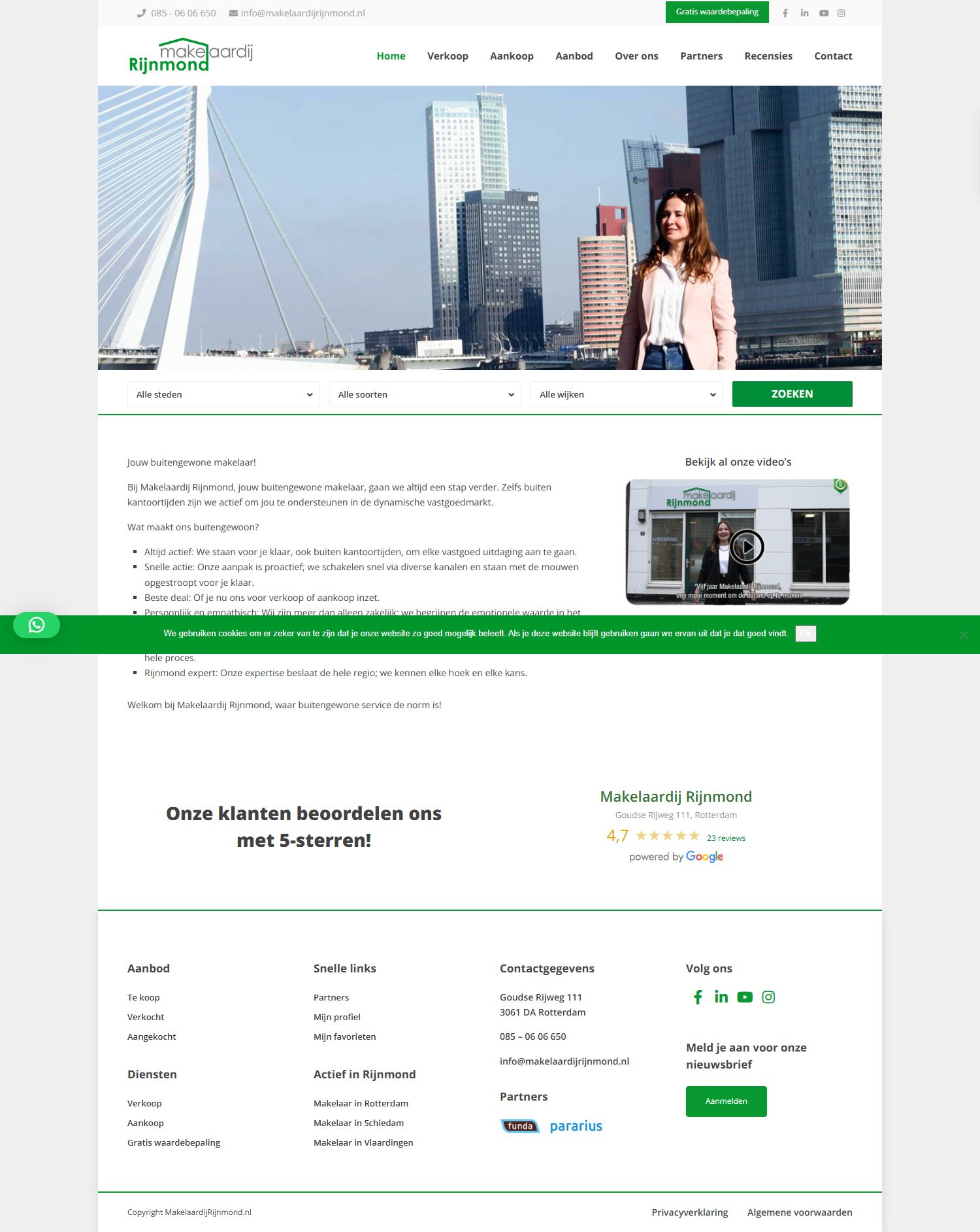 Screenshot of the website of www.makelaardijrijnmond.nl