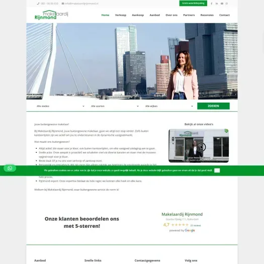 Screenshot of the website of www.makelaardijrijnmond.nl